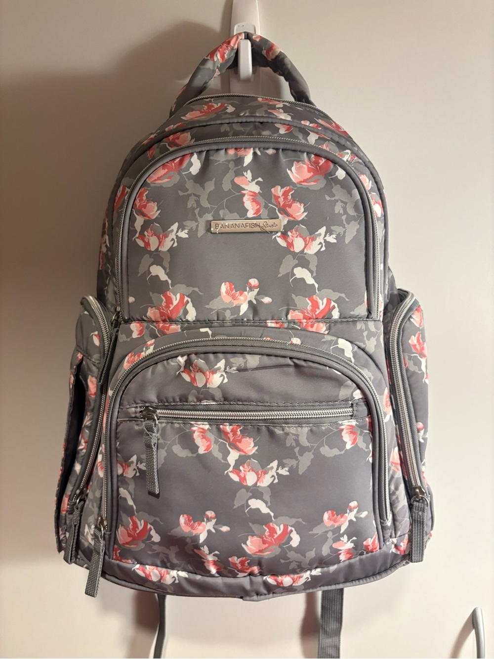 Banana Republic Kids Gray Backpack with Pink Floral Print